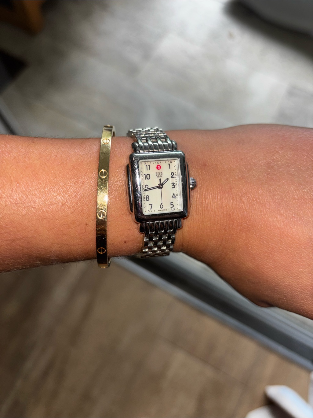 Michele Stainless Steel Rectangular Dial Watch With Silver Bracelet